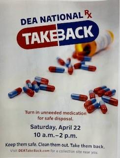 Prescription Drug Take Back Event April 22, 2023 from 10A-2P